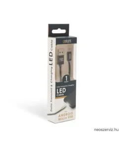 ADATKÁBEL MIKRO USB LED FÉNNYEL FEKETE 1m 55442M-B