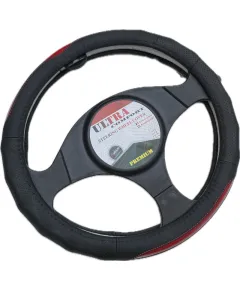 Valódi bőr kormányvédő 38cm fekete/piros (5408R) AUTOLIFE