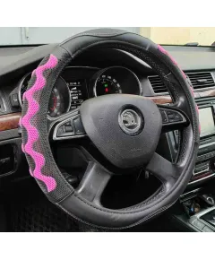 Műbőr kormányvédő 38cm fekete-pink 203-7P (203-7P) AUTOLIFE
