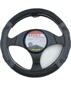 Valódi bőr kormányvédő 38cm fekete/szürke (5002GRAY) 00948 AUTOLIFE