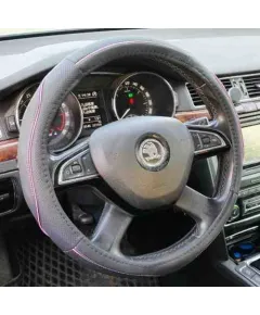 Műbőr kormányvédő 38cm fekete/pink (2394P) AUTOLIFE