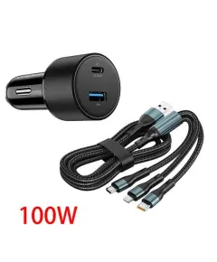 Gyors töltő USB/USB-C + 3 az 1-ben töltő különböző töltőfejekkel - 5A 100W 12/24V (02ACSET) AUTOLIFE