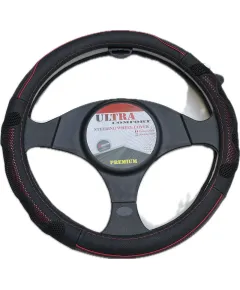 Valódi bőr kormányvédő 38cm fekete/piros (5002R) AUTOLIFE