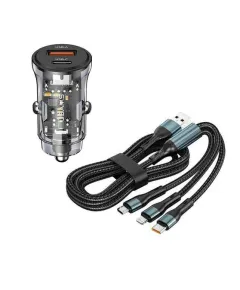 Gyors töltő USB/USB-C + 3 az 1-ben töltő különböző töltőfejekkel - 5A 20W 12/24V (07ACSET)AUTOLIFE