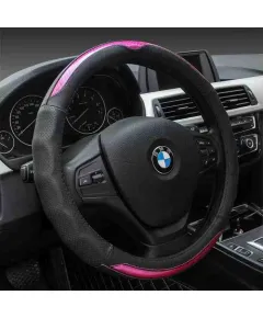 Valódi bőr kormányvédő 38cm fekete/pink (5408P) AUTOLIFE