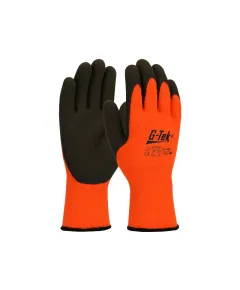 G-TEK Hi-Vis kötött, akril frottír, latexmártott munkavédelmi kesztyű - narancs/fekete - 08/M, Szín: narancs/fekete, Méret: 08/M