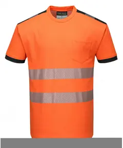 T181 - Jól láthatósági Vision póló - Narancs/fekete - L, Szín: narancs/fekete, Méret: L