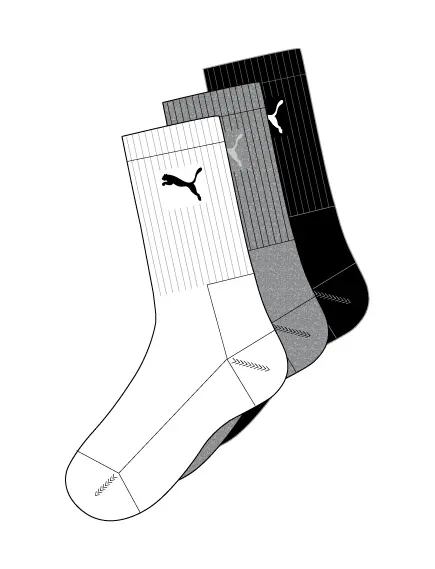 Puma Sport zokni - 3pár/csomag - fehér/szürke/fekete - 43/46, Szín: fehér/szürke/fekete, Méret: 43/46