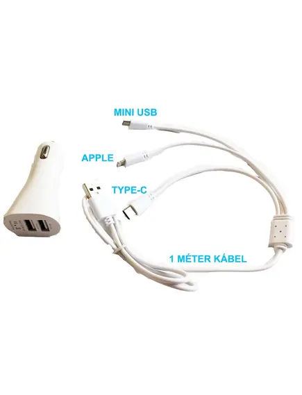 2-es USB töltő M-USB/Apple/Type-C 12V 2.1A AE-WF132-1