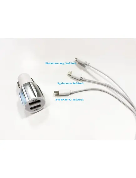 2-es USB töltő M-USB/Apple/Type-C 2.1A 12/24V AE-WF132/N
