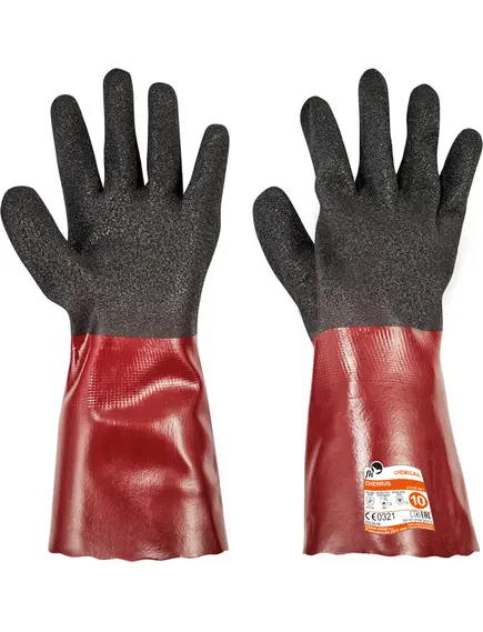 CHERRUG kesztyű PVC nitr.fekete/piros 9, Szín: fekete/piros, Méret: 9