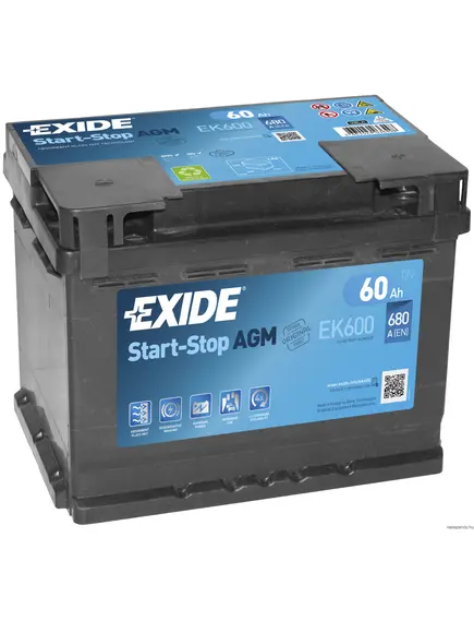 EXIDE AGM EK600 12V 60Ah 680A akkumulátor J+