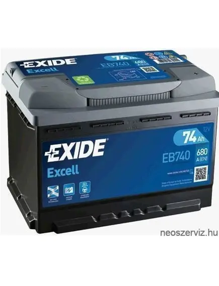 EXIDE EXCELL EB740 12V 74Ah 680A akkumulátor J+