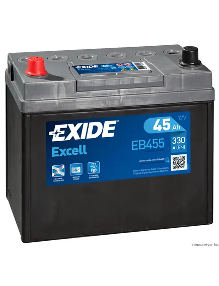 EXIDE EXCELL EB455 12V 45Ah 330A akkumulátor B+ Japán