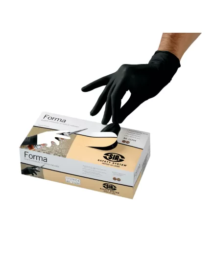 `FORMA` latex púderezett egyszerhasználatos fekete kesztyű 50db/doboz - 10/XL