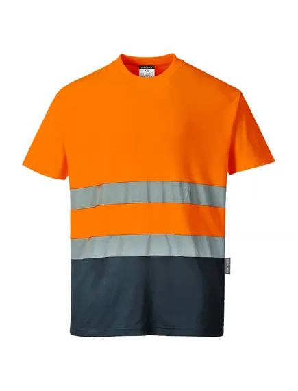 S173 - Kéttónusú Pamut komfort póló - narancs - S, Szín: narancs, Méret: S