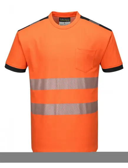 T181 - Jól láthatósági Vision póló - Narancs/fekete - L, Szín: narancs/fekete, Méret: L