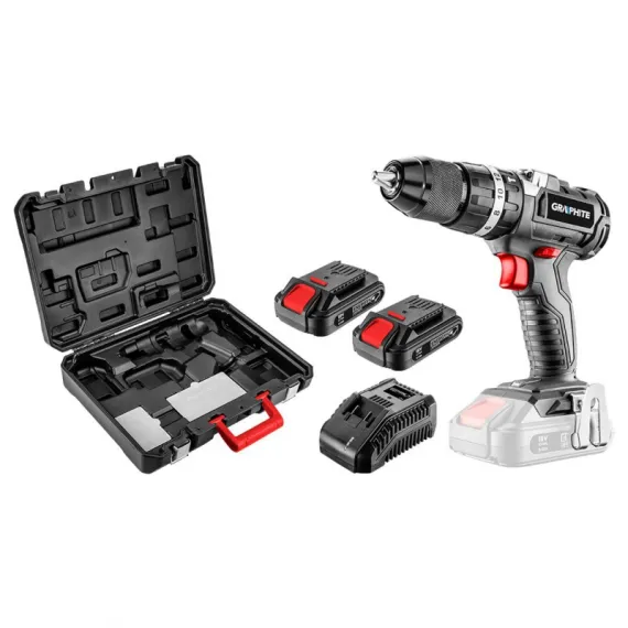 Akkus ütvefúró Graphite 58g020-set2 szénkefe nélküli , 2db akku+töltő