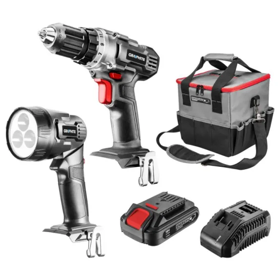 Akkus gépkészlet Graphite 58g016 energy+ 18v - fúró csavarozó+lámpa+táska+töltő+akku , li-ion 2.0