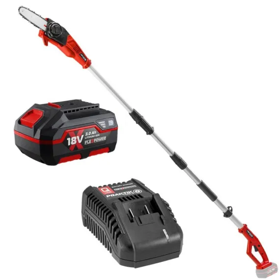 Akkus teleszkópos láncfűrész szett Praktik Flexpower system 18v + 3ah akku + töltő/ ptq113