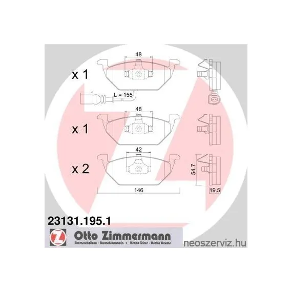 23131.195.1 ZIMMERMANN FÉKBETÉT KÉSZLET OCTAVIA II