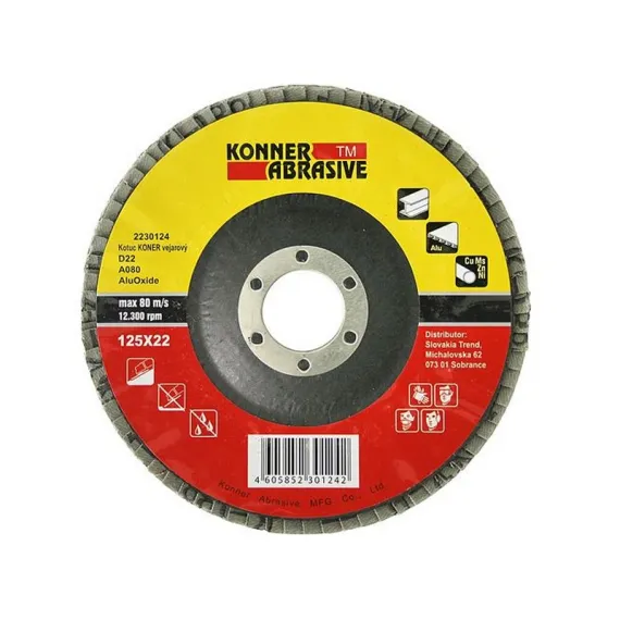 Csiszolótárcsa lamellás konner 115x22 mm, a040 aluoxid