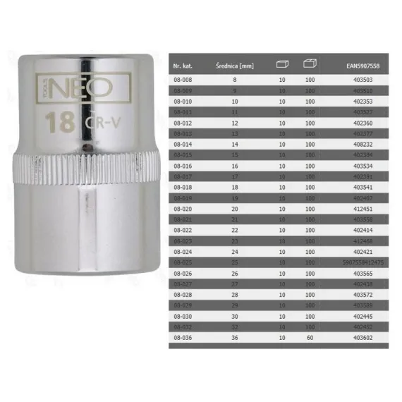 Dugókulcs Neo 08-027 27 mm 1/2" 6 p