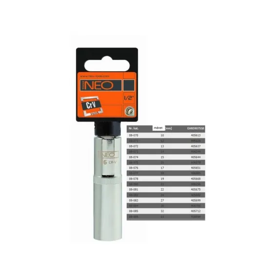 Dugókulcs Neo 08-075 16 mm 1/2"hosszú 12p
