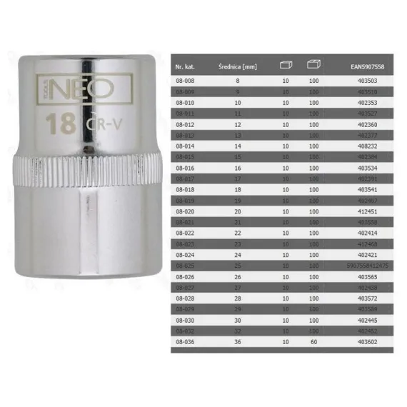 Dugókulcs Neo 08-020 20 mm 1/2" 6 p