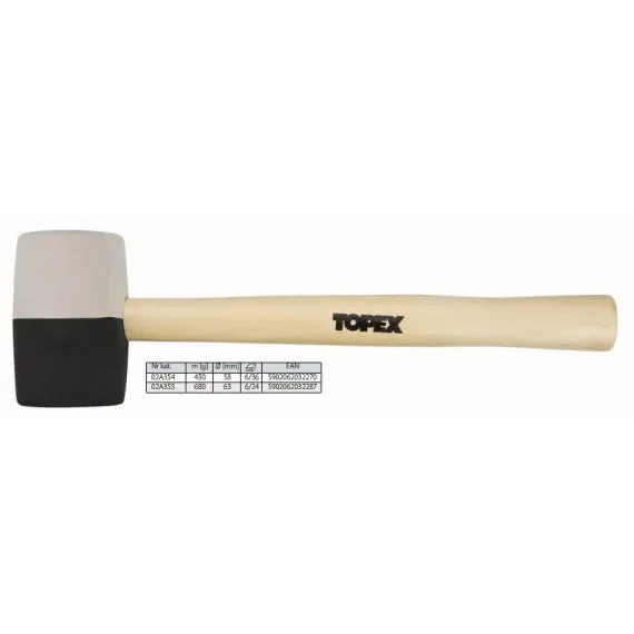 Gumikalapács Topex 02a354 58 mm 450 g fek/feh