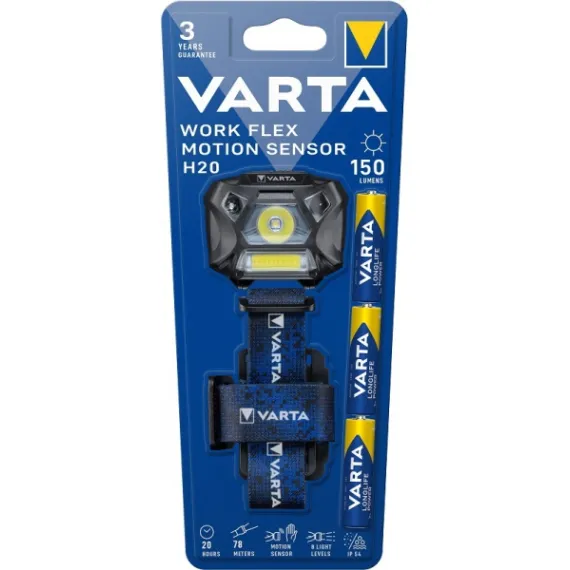 Fejlámpa varta work flex motion sensor h20 /+3aaa/ 150 lumen