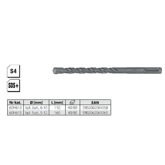 Fúrókészlet Top Tools 60h615 sds+ 5-12 mm
