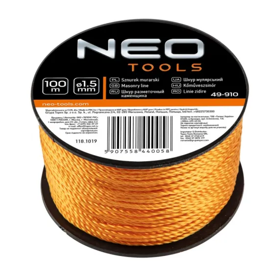 Kőműveszsinór Neo 49-910 1.5 mm 100 m sárga