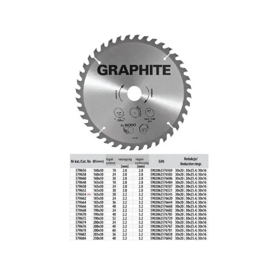 Körfűrészlap Graphite 57h650 165x30 z 24