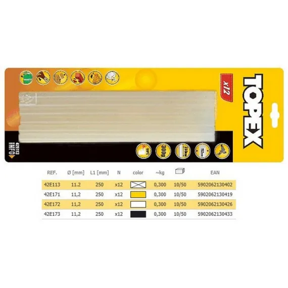 Ragasztópatron Topex 42e171 12 db sárga
