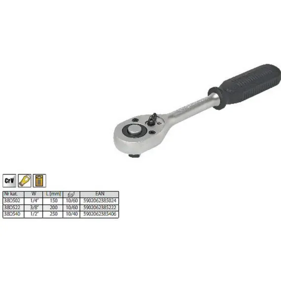 Racsnikulcs Topex 38d502 1/4" crv 150 mm