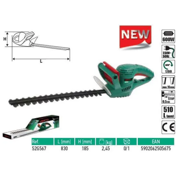 Sövényvágógép Verto 52g567 600w, 450 mm