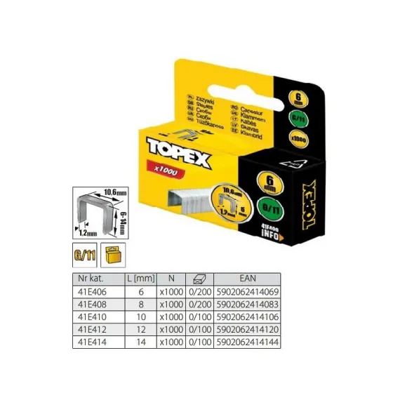 Tűzőkapocs Topex 41e412 12 mm/1000 db g tip.