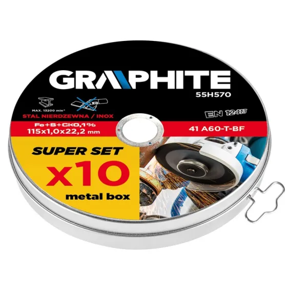 Vágókorong készlet Graphite 55h570 115x 1.0 x 22.2 mm, 41 a60-t-bf, inox / 10 db