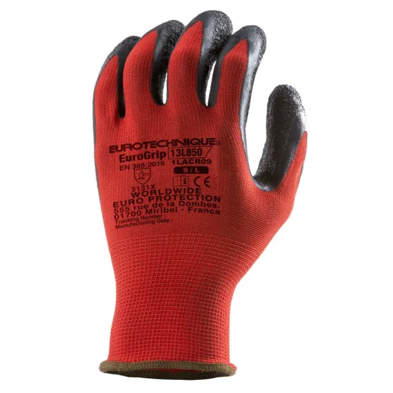  EUROGRIP 13L850 TENYERÉN LATEX MÁRTOTT PIROS VÉDŐKESZTYŰ-06, Méret: 6