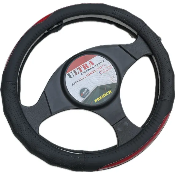 Valódi bőr kormányvédő 38cm fekete/piros (5408R) AUTOLIFE