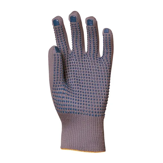 KÖTÖTT SZÜRKE NYLON KESZTYŰ, KÉK PÖTTYÖK, KOPÁSÁLLÓ - 9, Méret: 9