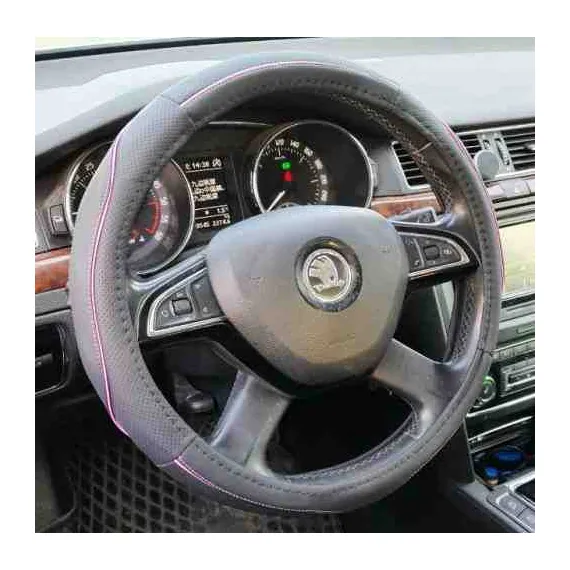 Műbőr kormányvédő 38cm fekete/pink (2394P) AUTOLIFE