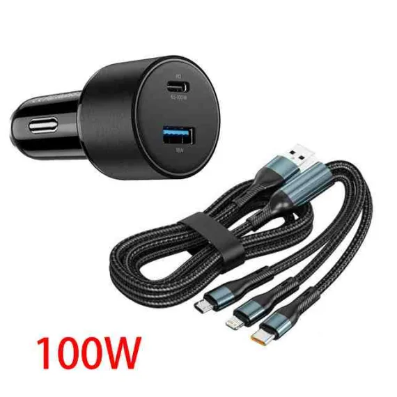Gyors töltő USB/USB-C + 3 az 1-ben töltő különböző töltőfejekkel - 5A 100W 12/24V (02ACSET) AUTOLIFE