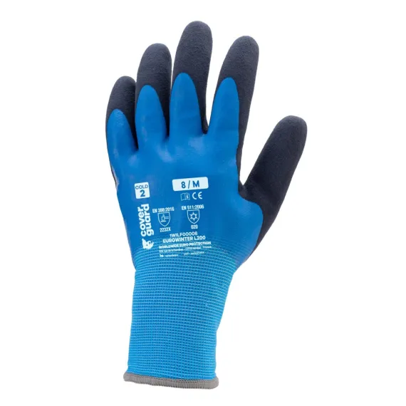 EUROWINTER L200 KÉK/FEK BÉLELT KESZTYŰ DUPLA LATEX MR - 08, Méret: 8
