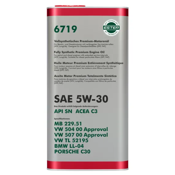OEM FF VOLKSWAGEN AUDI SKODA SEAT GYÁRI OLAJ 5W30 5L 6719 API SN ACEA C3 507 00 52195 LL-04 229.51
