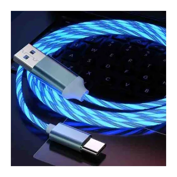 TYPE-C világító LED töltőkábel kábel - kék színben (1in1c) AUTOLIFE