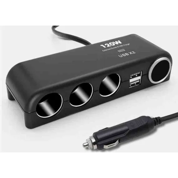 Szivargyújtó elosztó 3-as + 2 USB aljzat + Öngyújtó aljzat 12/24V - MAX 120W 13283 AUTOLIFE