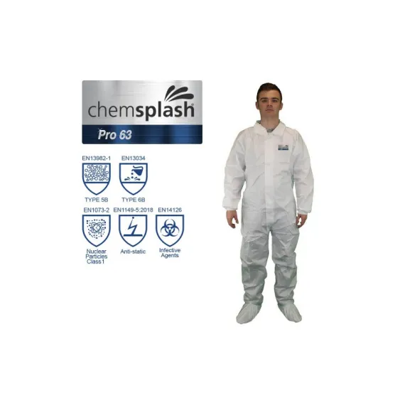 Chemsplash Pro 63 overál gallérral 5B/6B - fehér - S, Szín: fehér, Méret: S