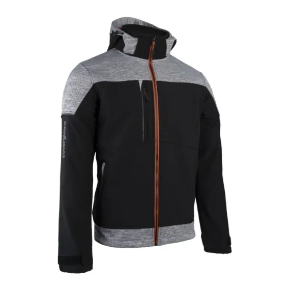 BANJO FEKETE/SZÜRKE SOFTSHELL DZSEKI, NARANCS CIPZÁR - M, Méret: M